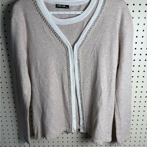 Soft Beige Cardigan set with beaded Accents